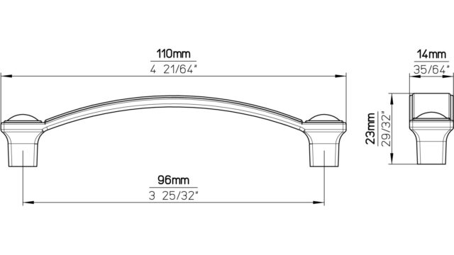 Griff Bad-Friedrichshall Druckguss chrom glänzend - 110 mm lang  vor weißem Hintergrund