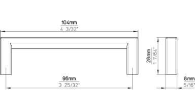 Griff Bruckmühl Druckguss vernickelt feingeschliffen - 104 mm lang  vor weißem Hintergrund