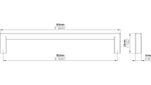 Griff Bruckmühl Druckguss vernickelt feingeschliffen - 168 mm lang  vor weißem Hintergrund
