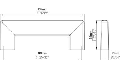 Griff Dieburg Druckguss chrom glänzend - 104 mm lang  vor weißem Hintergrund