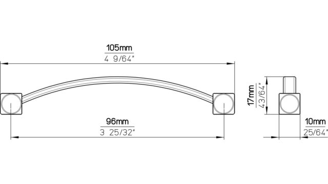 Griff Dippoldiswalde Druckguss chrom glänzend - 105 mm lang  vor weißem Hintergrund