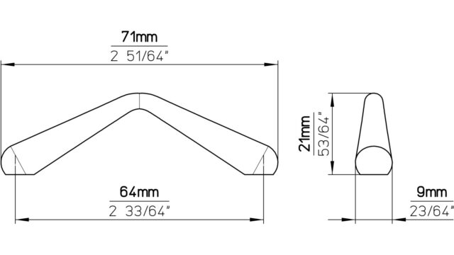 Griff Dreieich Druckguss chrom glänzend - 71 mm lang  vor weißem Hintergrund