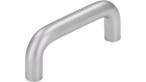 Griff Eckental Stahl chrom matt - 74 mm lang  vor weißem Hintergrund