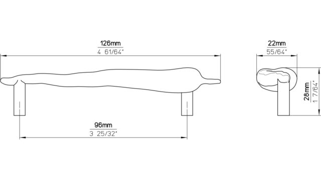 Griff Finnetrop Druckguss vernickelt feingeschliffen Links - 127 mm lang  vor weißem Hintergrund