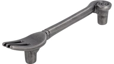 Griff Gabel Druckguss zinnfarbig - 128 mm lang  vor weißem Hintergrund