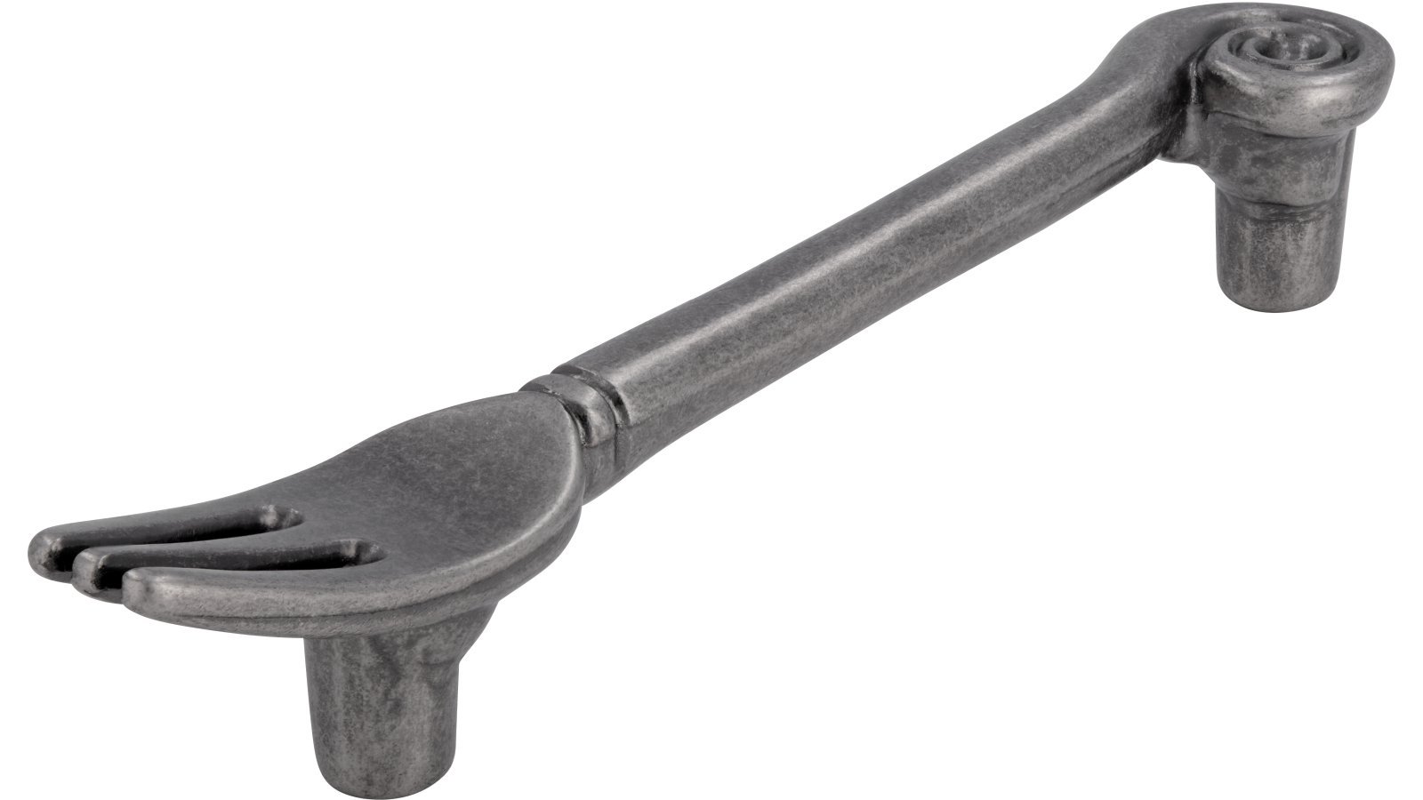 Griff Gabel Druckguss zinnfarbig - 128 mm lang  vor weißem Hintergrund