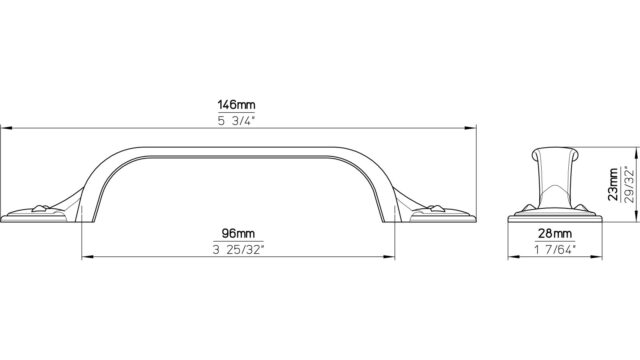 Griff Geilenkirchen Druckguss altmessingfarbig brüniert getrommelt - 146 mm lang  vor weißem Hintergrund