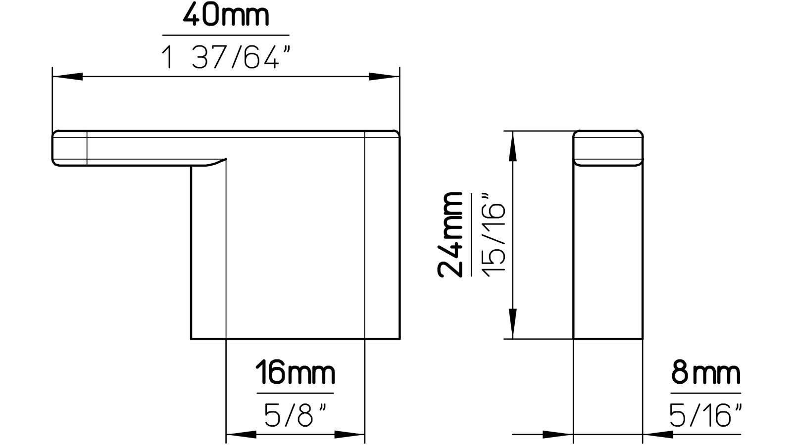 Griff Geseke Druckguss chrom glänzend - 40 mm lang  vor weißem Hintergrund