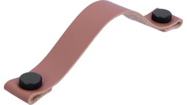 Griff Grafing Aluminium - Echtleder braun schwarz matt pulverbeschichtet - 190 mm lang vor weißem Hintergrund