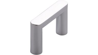 Griff Heusweiler Druckguss chrom glänzend - 40 mm lang vor weißem Hintergrund