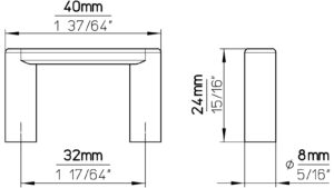 Griff Heusweiler Druckguss chrom glänzend - 40 mm lang  vor weißem Hintergrund