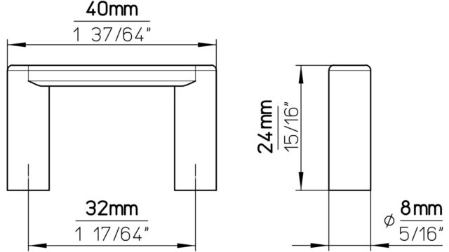 Griff Heusweiler Druckguss matt vernickelt - 40 mm lang  vor weißem Hintergrund
