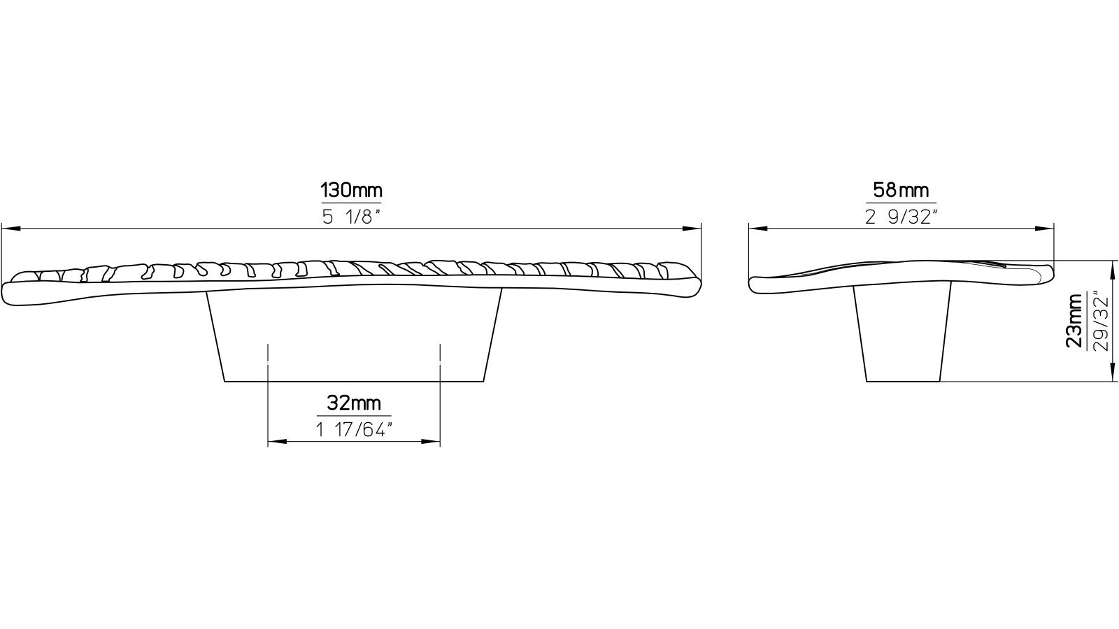 Griff Hilchenbach Druckguss chrom glänzend - 130 mm lang  vor weißem Hintergrund