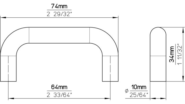 Griff Hösbach Kunststoff weiß 2 stück - 74 mm lang  vor weißem Hintergrund