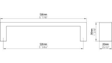 Griff Kitzingen Aluminium silber natur matt - 138 mm lang  vor weißem Hintergrund