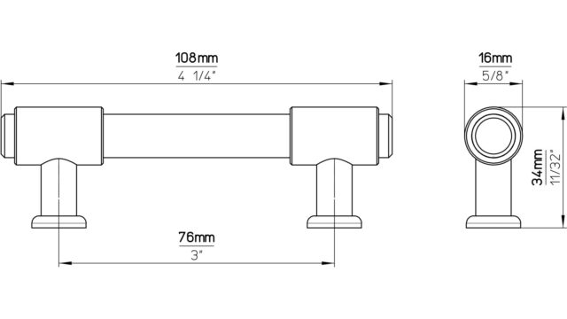 Griff Kloster Lehnin Druckguss Messing feingeschliffen - 108 mm lang  vor weißem Hintergrund