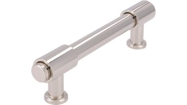 Griff Kloster Lehnin Druckguss nickel glänzend - 128 mm lang  vor weißem Hintergrund