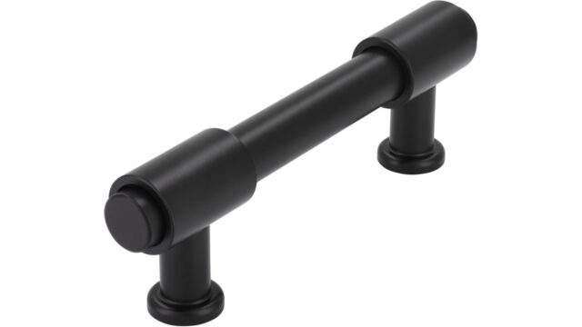 Griff Kloster Lehnin Druckguss schwarz matt pulverbeschichtet - 108 mm lang  vor weißem Hintergrund