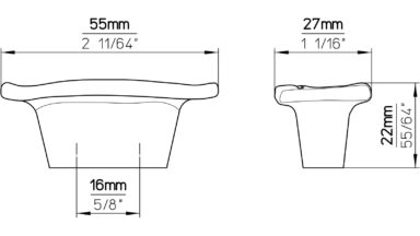 Griff Königslutter Druckguss chrom glänzend - 55 mm lang  vor weißem Hintergrund