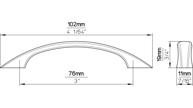 Griff Laatzen Druckguss chrom glänzend - 102 mm lang  vor weißem Hintergrund