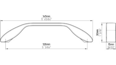 Griff Lauterbach Druckguss chrom glänzend - 145 mm lang  vor weißem Hintergrund