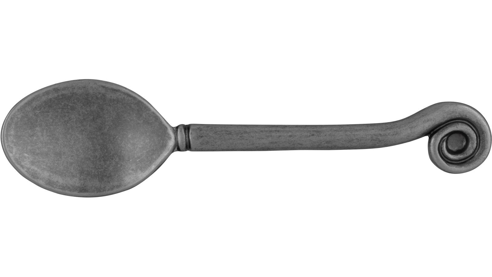 Griff Löffel Druckguss zinnfarbig - 123 mm lang  vor weißem Hintergrund
