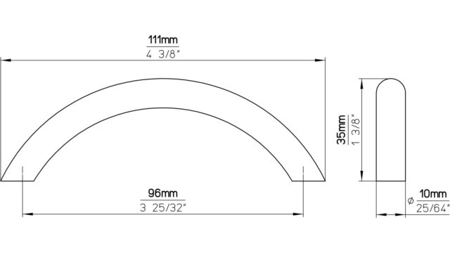 Griff Löhne Edelstahl fein geschliffen - 111 mm lang  vor weißem Hintergrund