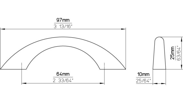 Griff Lünen Kunststoff metallisiert weißaluminium - 97 mm lang  vor weißem Hintergrund