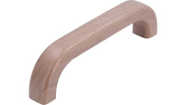 Griff Markdorf Holz buche natur lackiert - 107 mm lang vor weißem Hintergrund