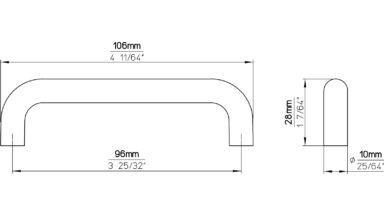 Griff Neuenstadt Kunststoff weiß - 106 mm lang  vor weißem Hintergrund