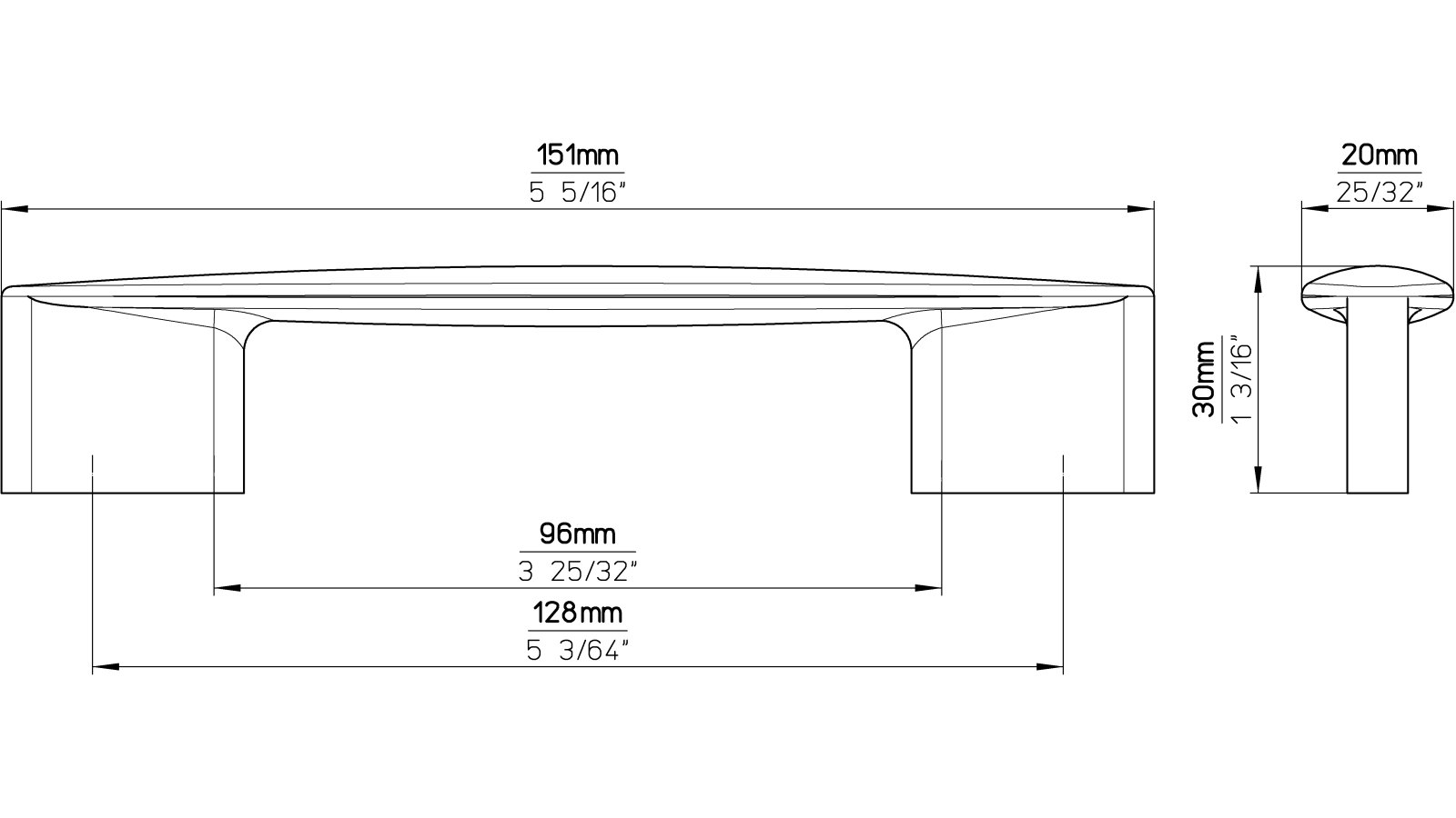 Griff Parchim Druckguss chrom glänzend - 152 mm lang  vor weißem Hintergrund