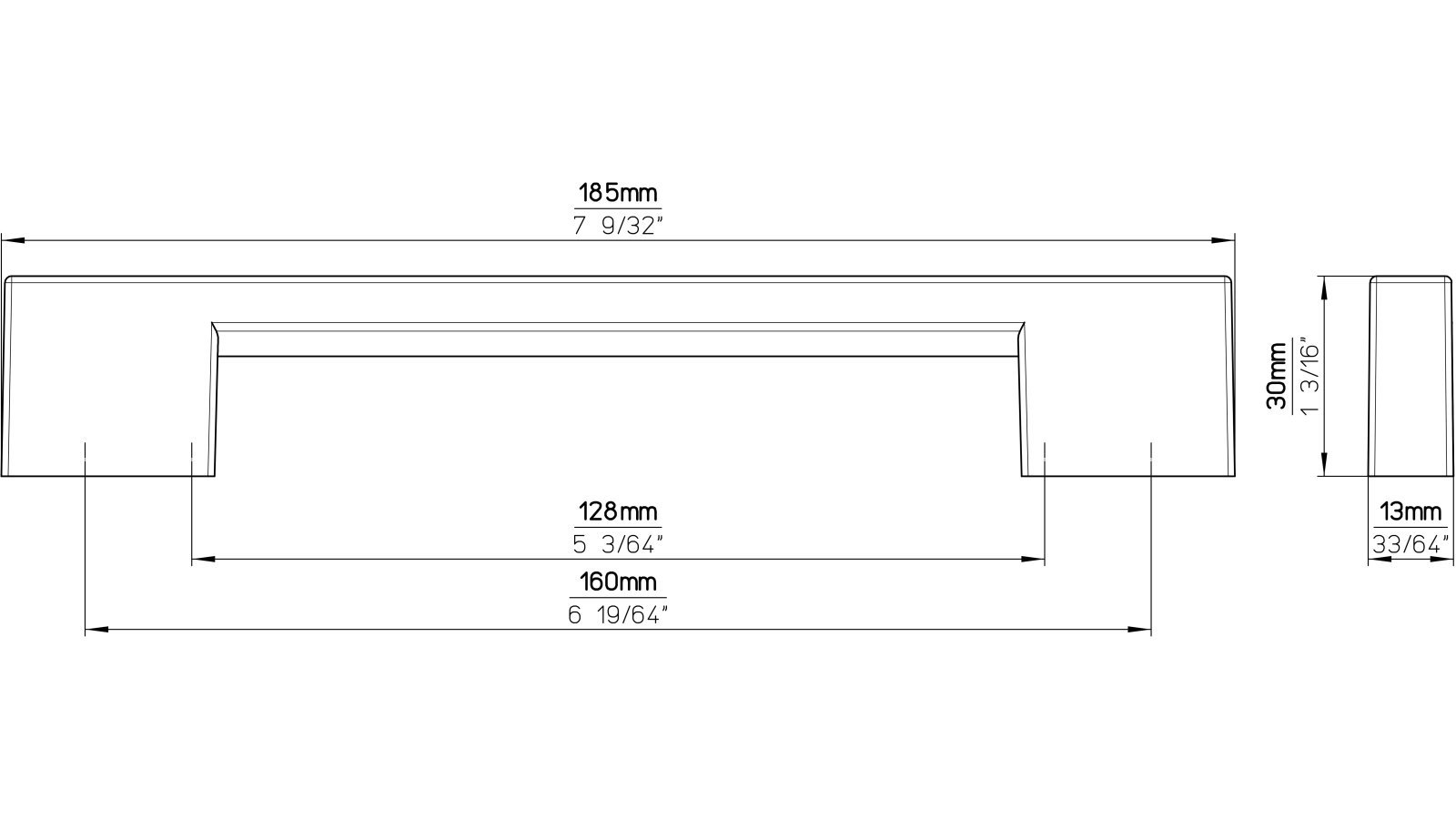 Griff Pohlheim Druckguss chrom glänzend - 184 mm lang  vor weißem Hintergrund