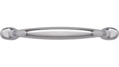 Griff Porta-Westfalica Druckguss chrom glänzend - 131 mm lang  vor weißem Hintergrund