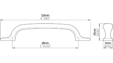 Griff Porta-Westfalica Druckguss chrom glänzend - 131 mm lang  vor weißem Hintergrund