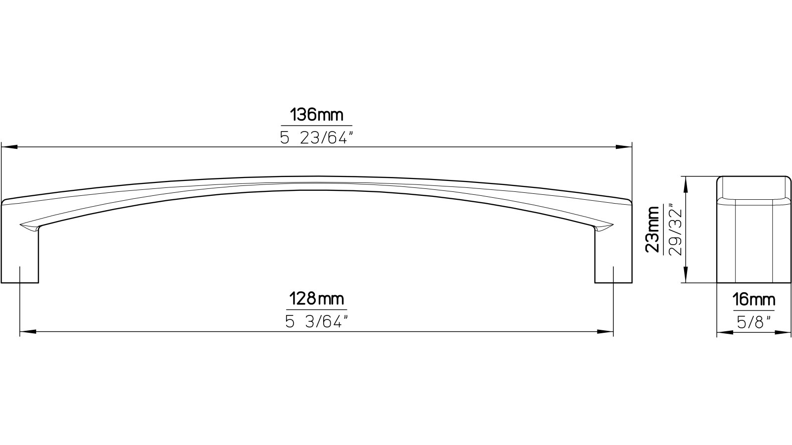 Griff Puchheim Druckguss chrom glänzend - 136 mm lang  vor weißem Hintergrund