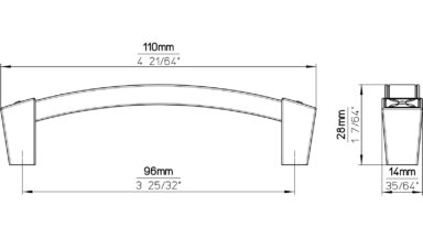 Griff Püttlingen Druckguss altmessing brüniert mittel - 110 mm lang  vor weißem Hintergrund