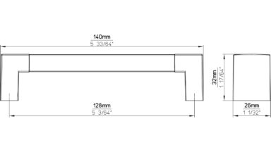 Griff Rangsdorf Aluminium - Kunststoff silber natur matt metallisiert weißaluminium - 140 mm lang  vor weißem Hintergrund