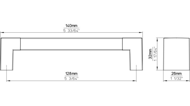 Griff Rangsdorf Aluminium - Kunststoff silber natur matt metallisiert weißaluminium - 140 mm lang  vor weißem Hintergrund