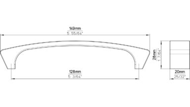 Griff Rees Druckguss chrom glänzend - 148 mm lang  vor weißem Hintergrund
