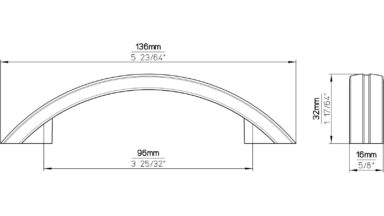 Griff Reisa Kunststoff metallisiert weißaluminium - 136 mm lang  vor weißem Hintergrund