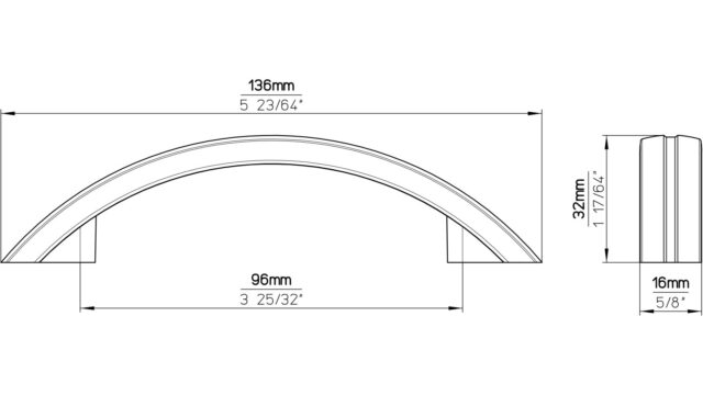 Griff Reisa Kunststoff metallisiert weißaluminium - 136 mm lang  vor weißem Hintergrund