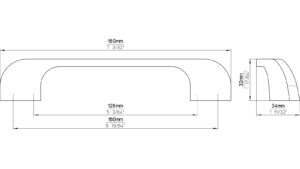 Griff Schiffweiler Druckguss vernickelt feingeschliffen - 178 mm lang  vor weißem Hintergrund