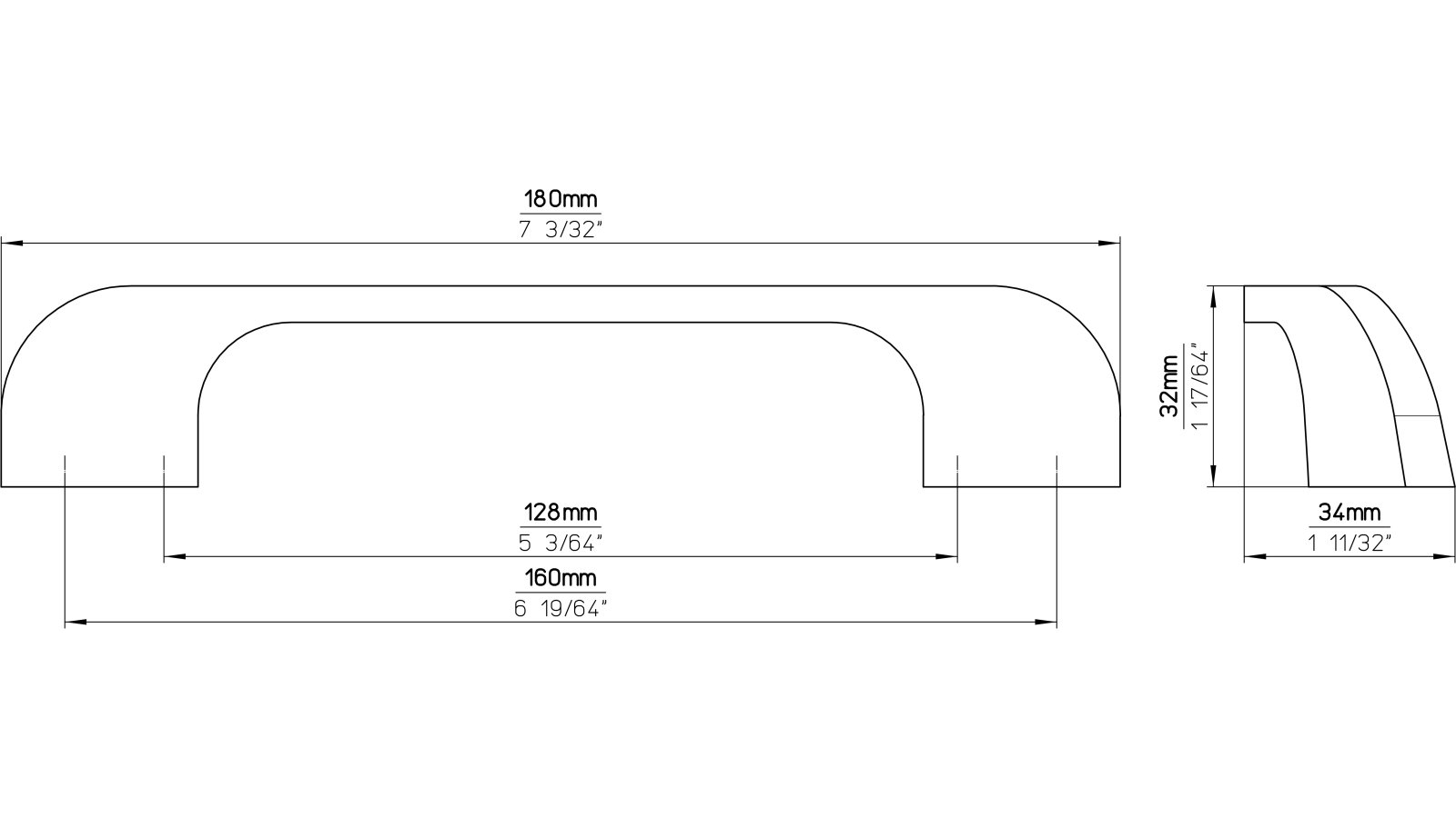 Griff Schiffweiler Druckguss vernickelt feingeschliffen - 178 mm lang  vor weißem Hintergrund