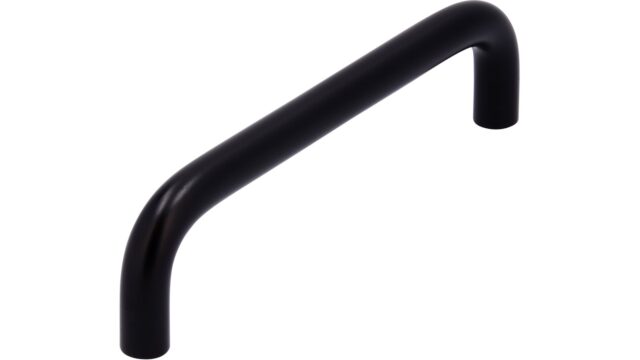 Griff Schöningen Stahl schwarz matt pulverbeschichtet - 104 mm lang vor weißem Hintergrund