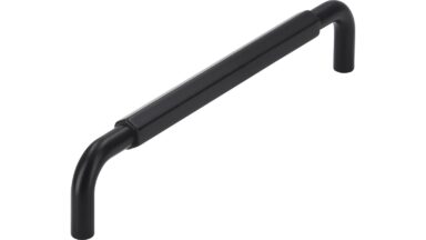 Griff Stollberg Druckguss schwarz matt pulverbeschichtet - 168 mm lang vor weißem Hintergrund