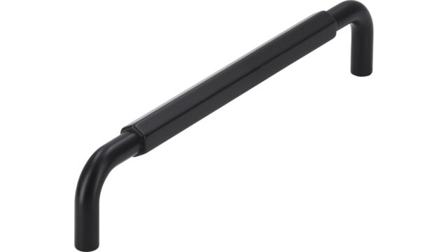 Griff Stollberg Druckguss schwarz matt pulverbeschichtet - 168 mm lang vor weißem Hintergrund