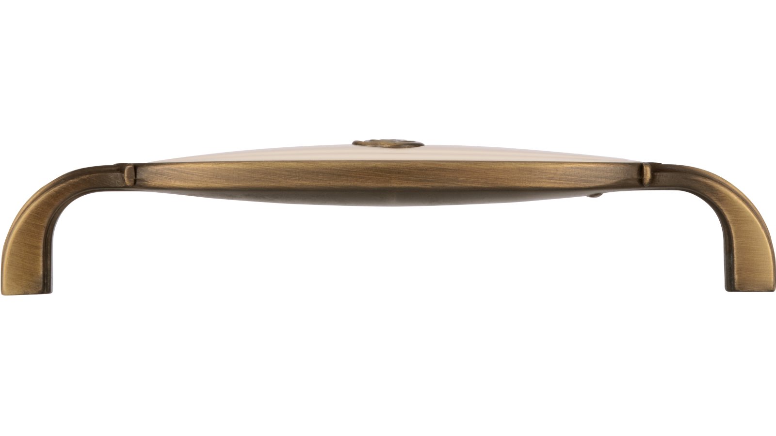 Griff Taufkirchen Druckguss - Kunststoff altmessing brüniert gebürstet beige - 138 mm lang  vor weißem Hintergrund