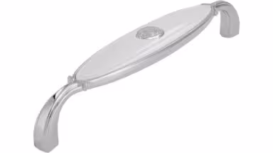 Griff Taufkirchen Druckguss - Kunststoff chrom glänzend weiß - 138 mm lang vor weißem Hintergrund