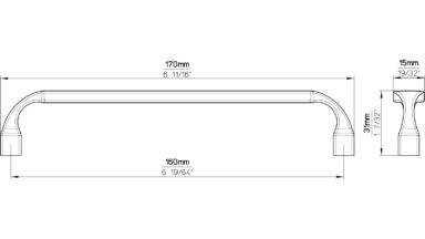 Griff Trebbin Druckguss chrom glänzend - 170 mm lang  vor weißem Hintergrund