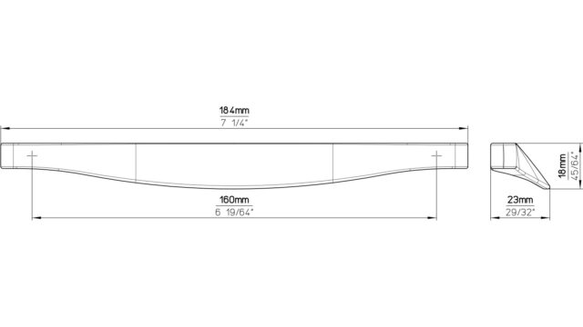 Griff Unterföhring Druckguss chrom glänzend - 185 mm lang  vor weißem Hintergrund
